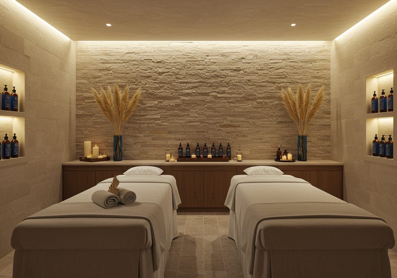 Luxury spa treatment room with massage beds at The Wellness