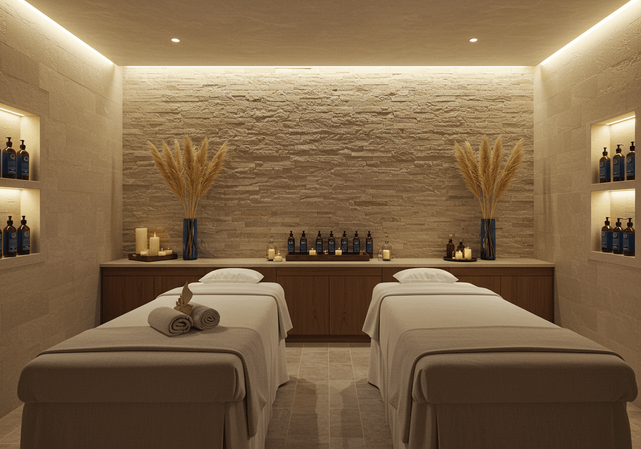 Luxury spa treatment room with massage beds at The Wellness