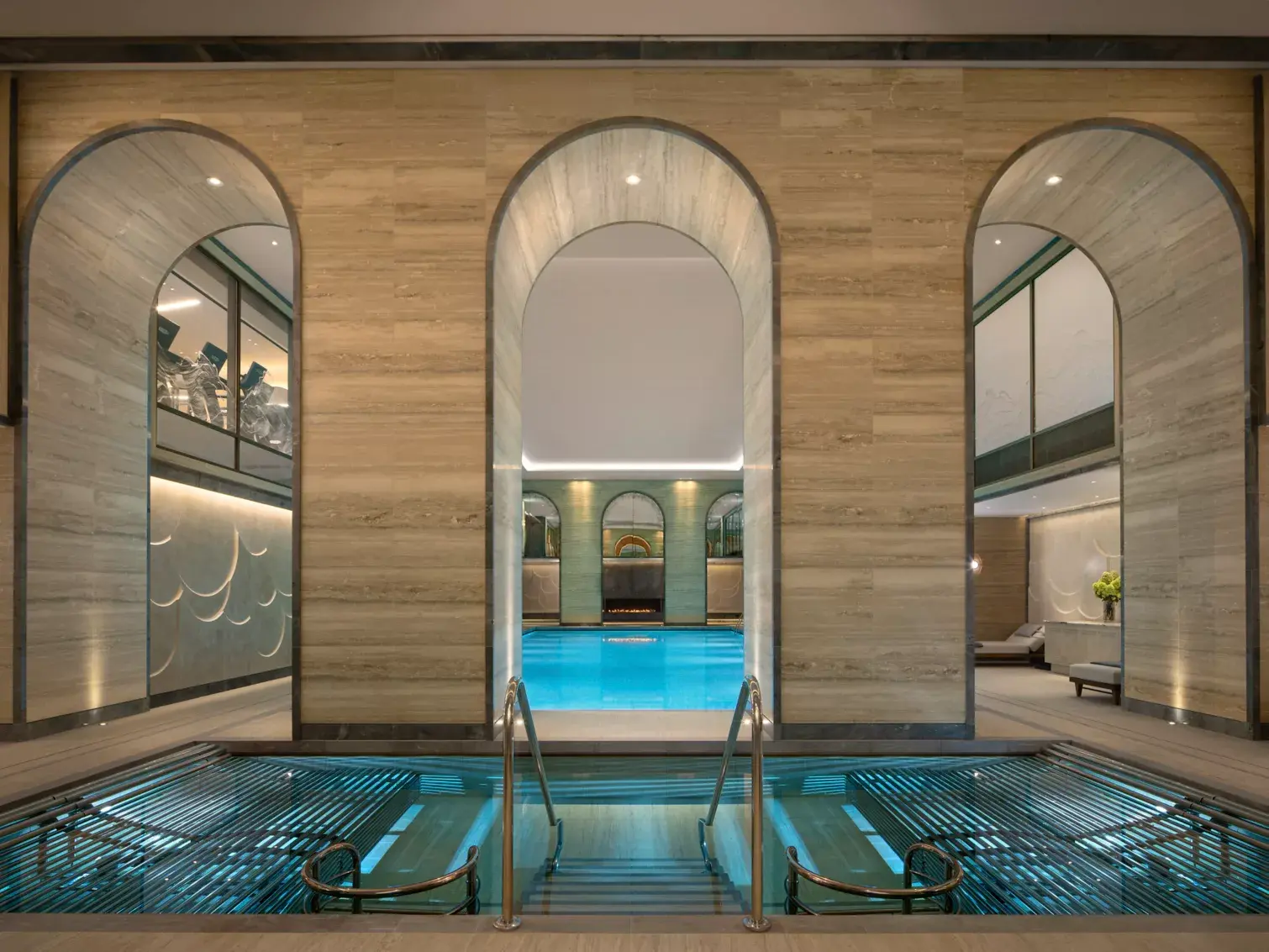 Luxury spa pool with ambient lighting