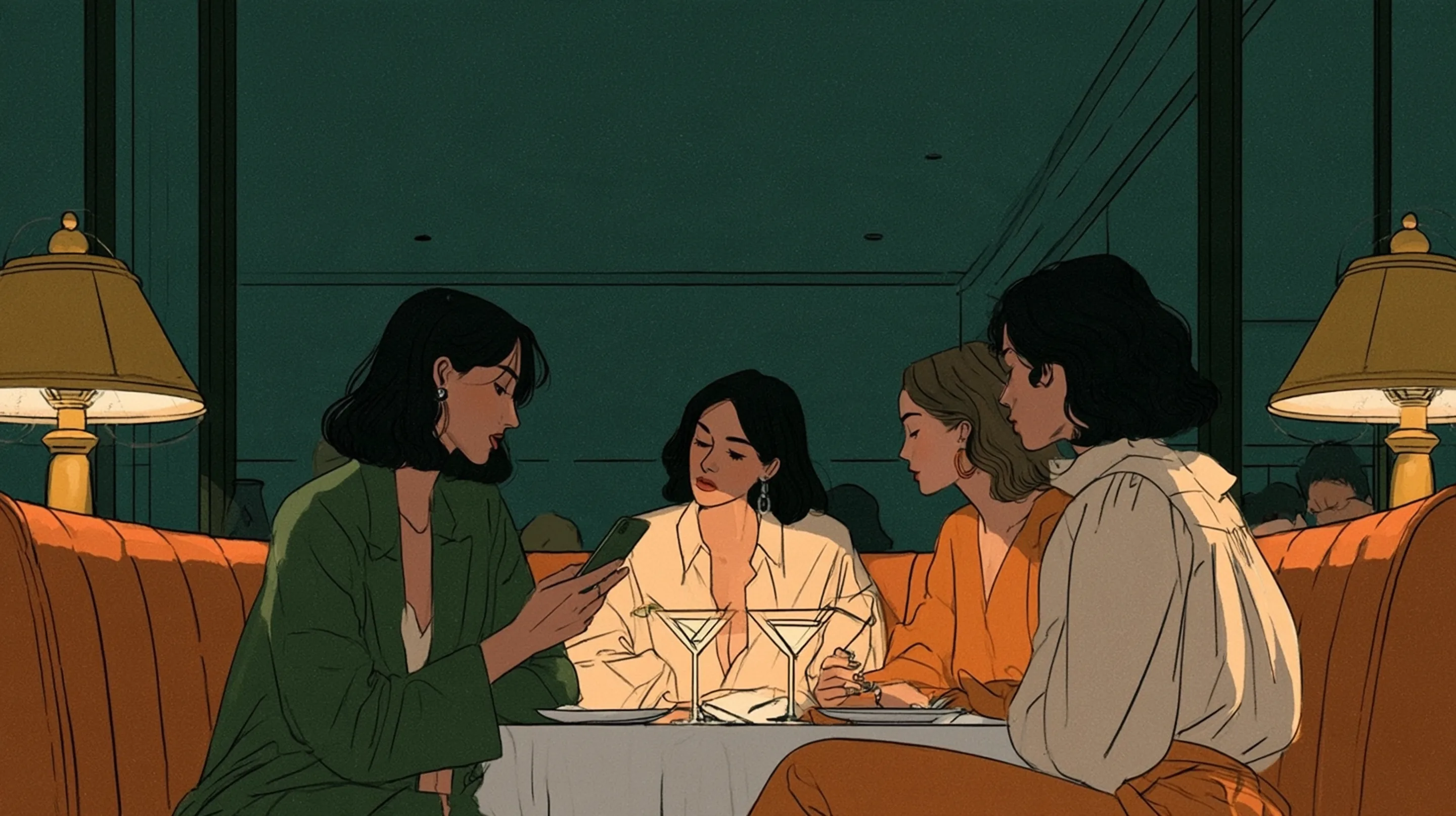 Friends in a booth at a classic New York restaurant