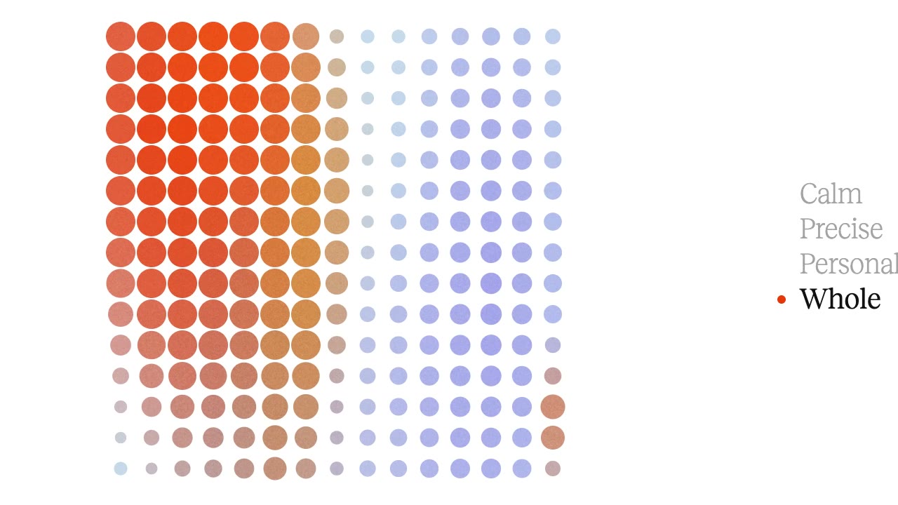 A grid of points coloured as a halftone of the poster gradient