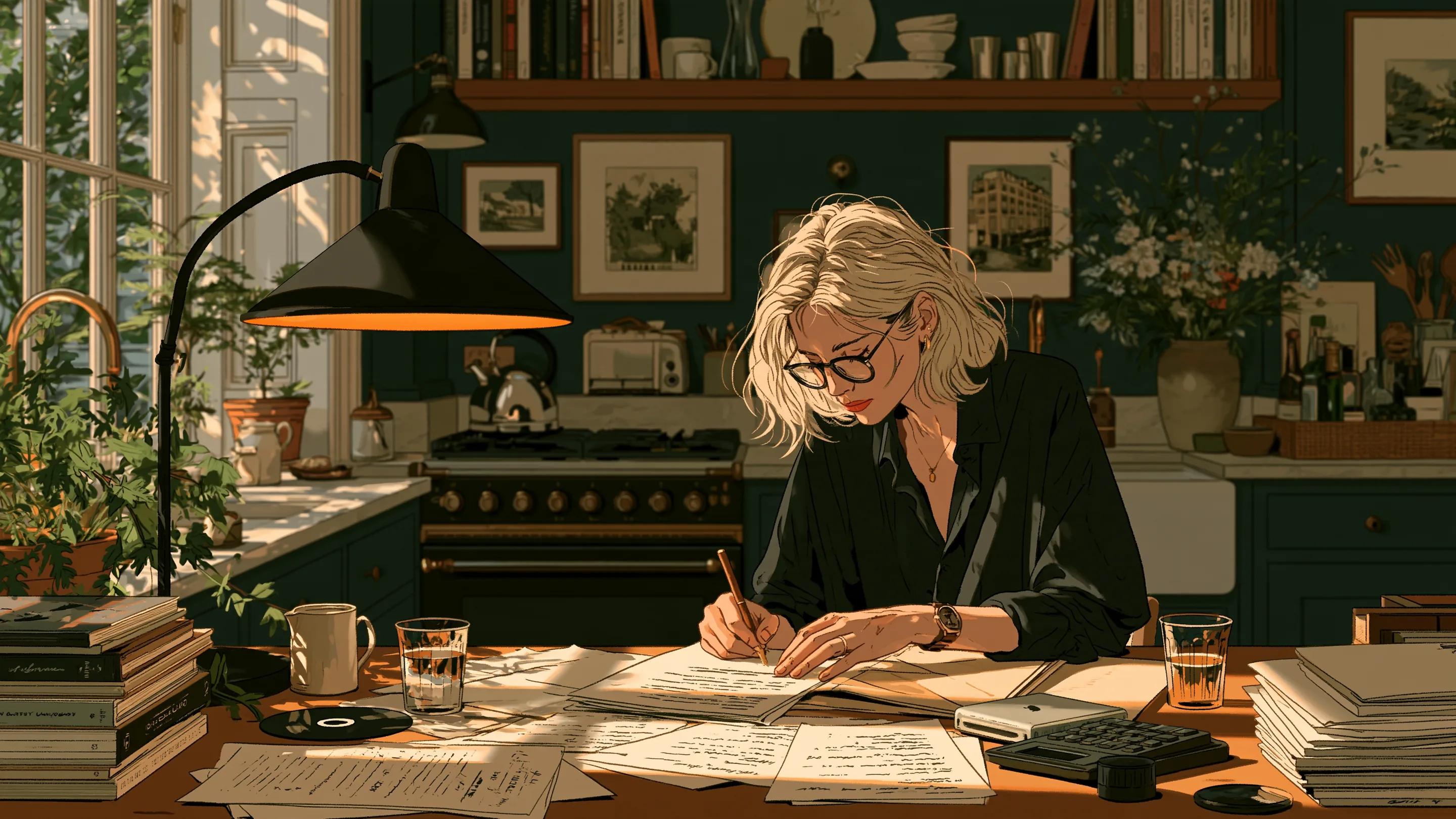 A person organising medical letters and a medicines list into a folder at home