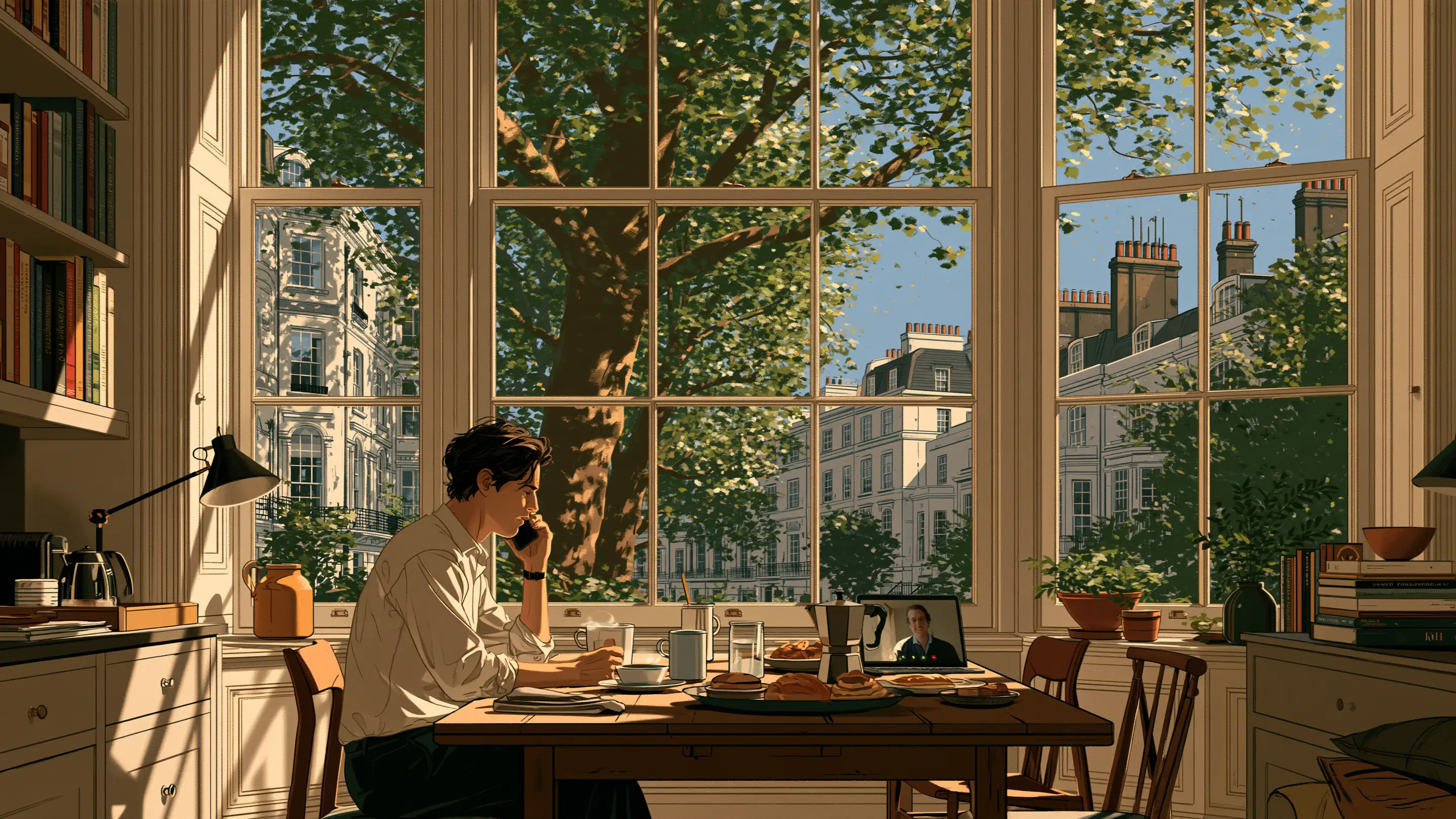 A man at a London kitchen table speaking with his doctor on a video call