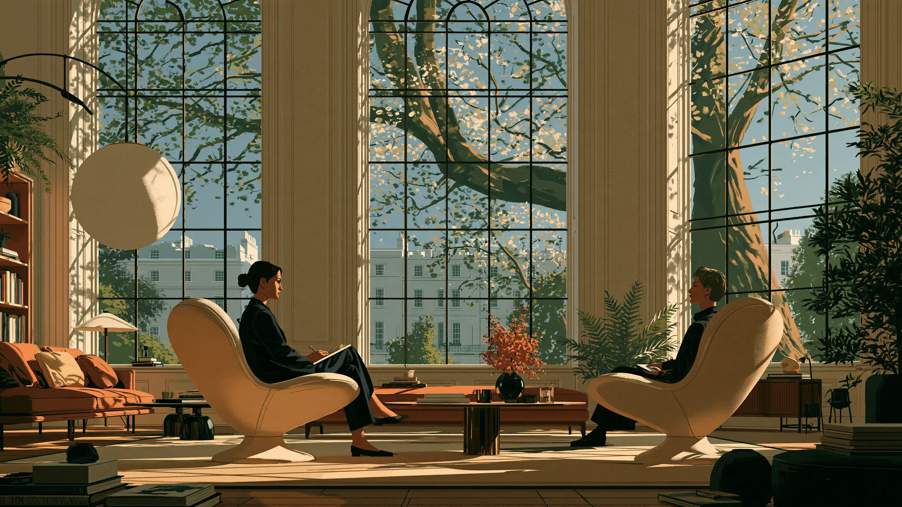 A woman and her physician seated across a table in a bright consulting room, a written plan between them